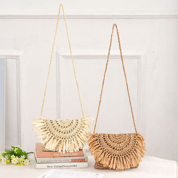 Tajade Woven Papyrus Small Beach Straw Bag